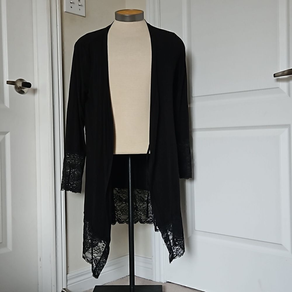 ESPRIT Ladies Open Front Lace Trim Rope Size Medium Black